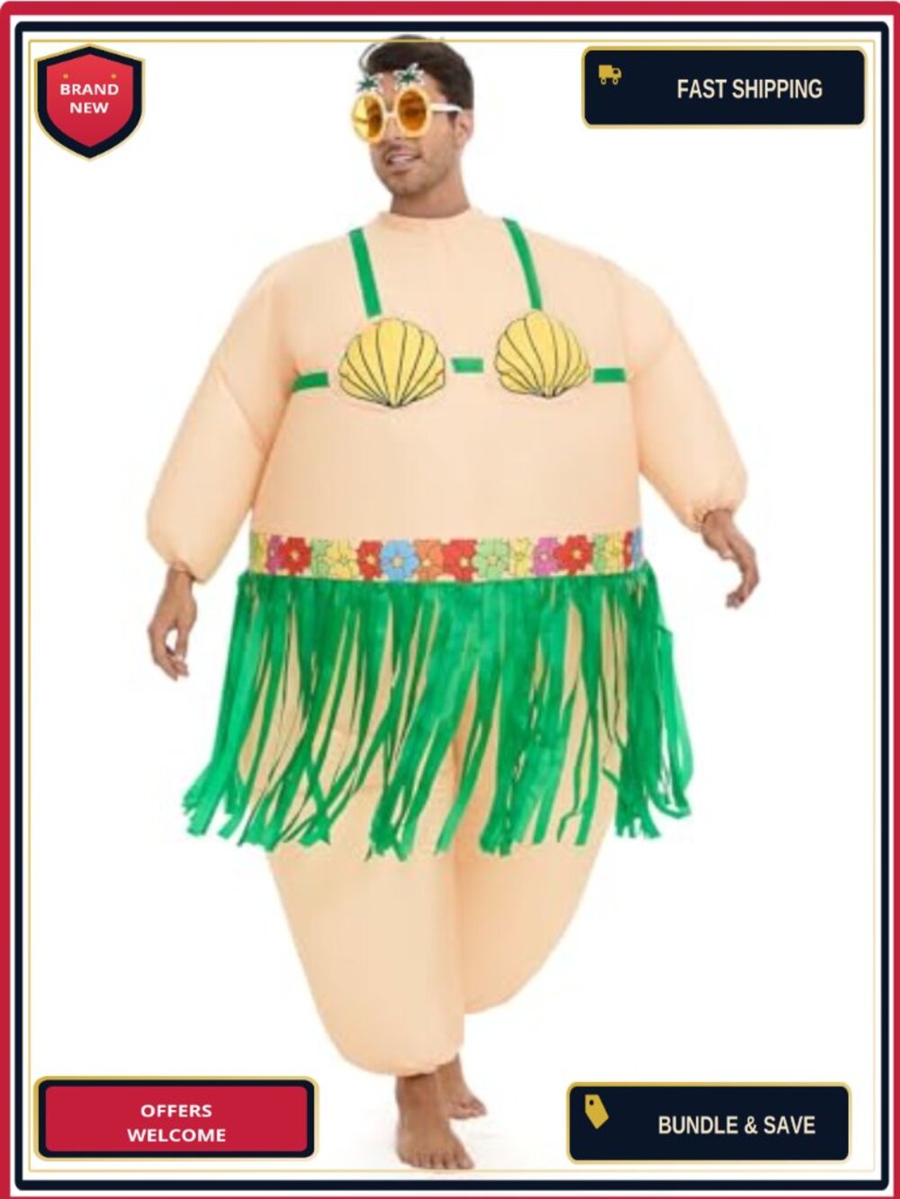 Inflatable Luau Hula Skirt Costume Hawaiian Blow Up Suit Adult